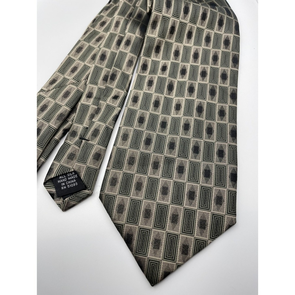 Boca Classics Men's Silk Necktie Geometric Pattern Gold Black Formal